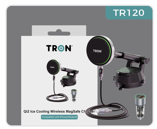 Qi2 Ice Cooling MagSafe Car Charger Mount — 25W Wireless + 43W Car Adapter + 60W USB-C Cable - TR120