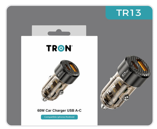 60W Car Charger, 2-Port USB-A + USB-C-TR13
