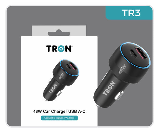 48W PD Car Charger, 2-Port USB-A + USB-C with LED Light-TR3