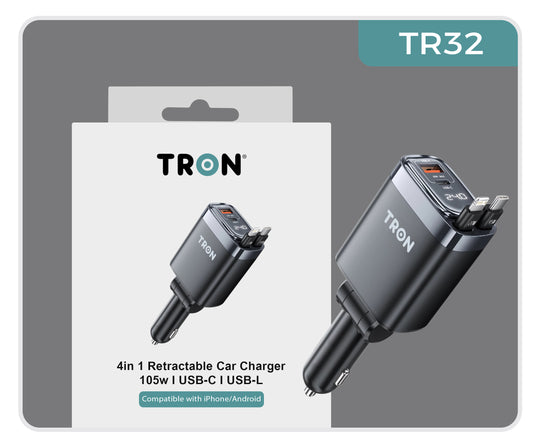 100W 4-in-1 Car Charger, 2-Port USB-C with LED Light-TR32N