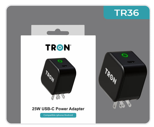 Travel Qi 25W Power Adapter, USB-C with LED Light, Black-TR36