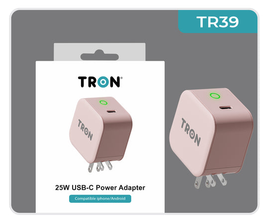 Travel Qi 25W Power Adapter, USB-C with LED Light, Pink-TR39