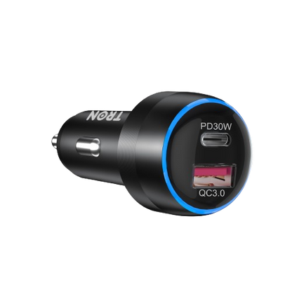 48W PD Car Charger, 2-Port USB-A + USB-C with LED Light