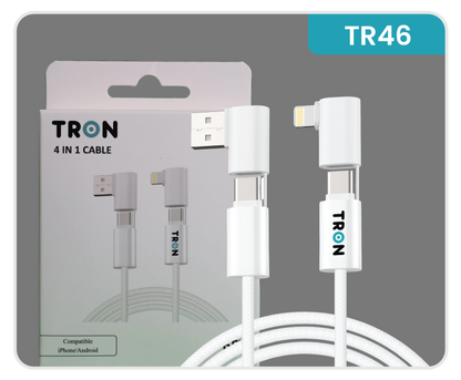 4-in-1 USB A to C and Lightning Braided Charger Cable - 6FT, White