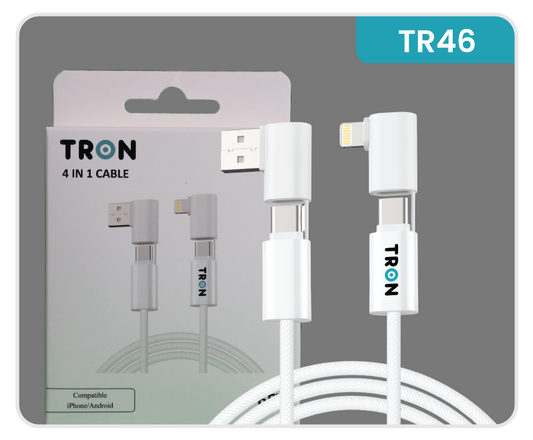 4-in-1 USB A to C and Lightning Braided Charger Cable - 6FT, White