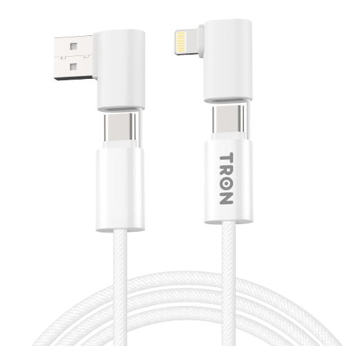 4-in-1 USB A to C and Lightning Braided Charger Cable - 6FT, White-TR46