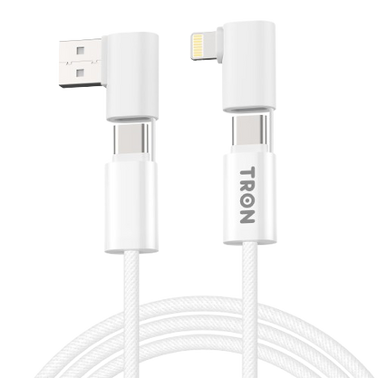 4-in-1 USB A to C and Lightning Braided Charger Cable - 6FT, White-TR46