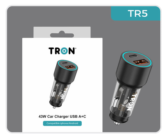 TRON 43W Dual-Port Car Charger (USB-A + USB-C) - TR5