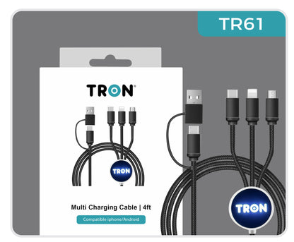 5-in-1 Braided Charging Cable - 5FT, with LED Light-TR61