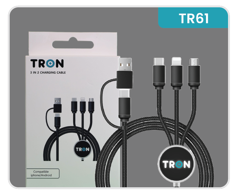 5-in-1 Braided Charging Cable - 5FT, with LED Light