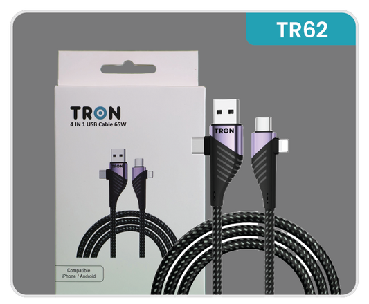 4-in-1 USB A to C and Lightning Braided Charger Cable - 6FT, Black and Purple