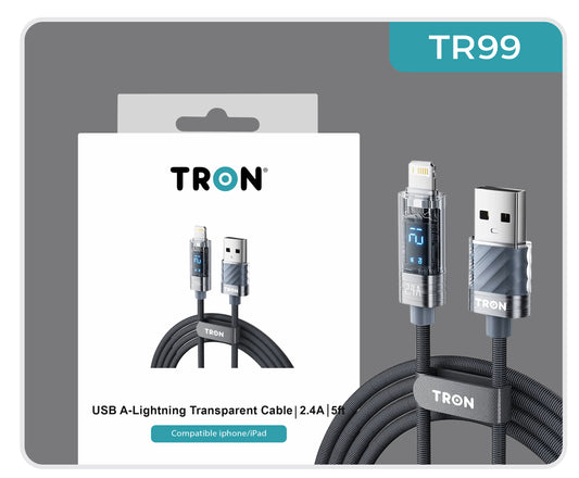 2.4 A USB-A to Lightning Transparent Charging Cable With Digital Display | 5FT -  TR99