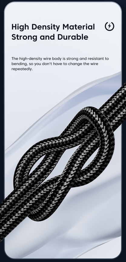 USB C to C Braided Charger Cable - Black, 6FT, with LED Light-TR10