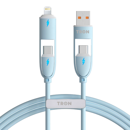 4-in-1 USB A to C Charger Cable - Blue, 5FT, with LED Light