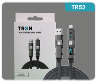 4-in-1 USB A to C Braided Charger Cable - Gray, 5FT, with LED Screen-TR52